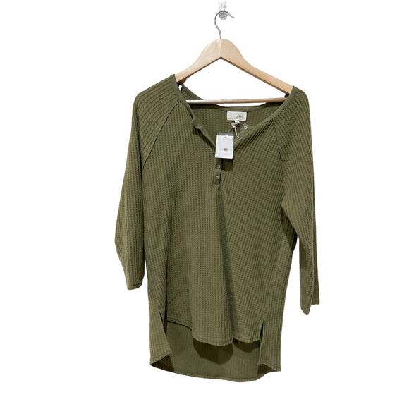Melloday Olive Green Waffle Knit Tunic Thermal Top‎ Size XS New with Tags - Picture 2 of 4